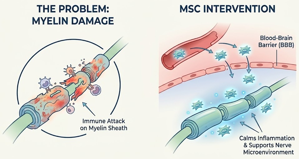 myelin damage vs msc intervention